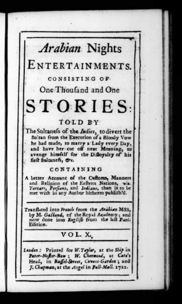 Arabian Nights Entertainments, Vol. X (1721)