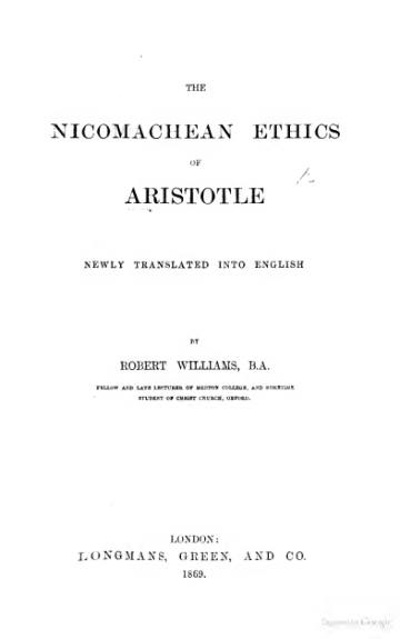 The Nicomachean Ethics of Aristotle