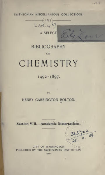 A Select Bibliography of Chemistry: Academic Dissertations