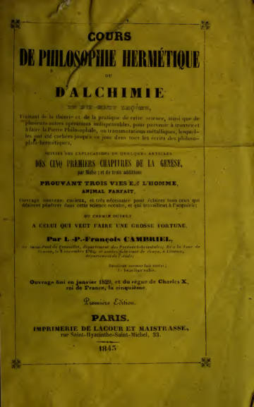 Cours de Philosophie Hermétique, ou d'Alchimie en Dix-Neuf Leçons