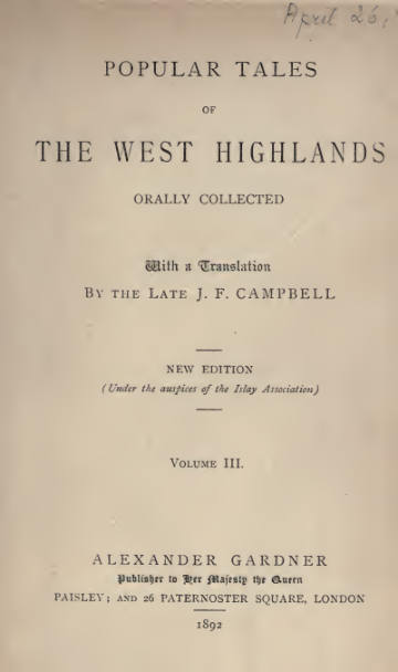 Popular Tales of the West Highlands, Vol. III