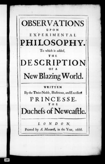 Observations upon Experimental Philosophy, with The Description of a New Blazing World