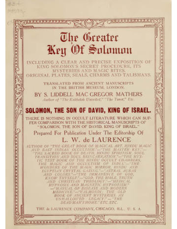 The Greater Key of Solomon (de Laurence printing)