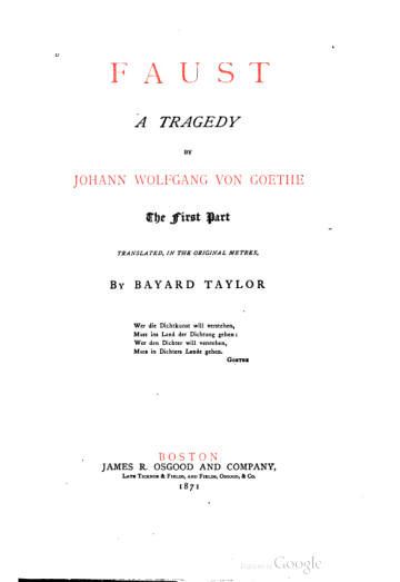 Faust: A Tragedy, The First Part