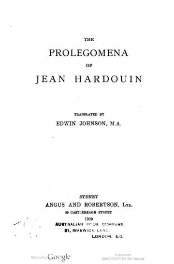 The Prolegomena of Jean Hardouin
