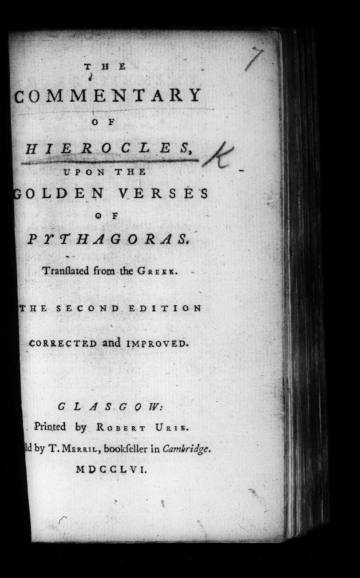 Commentary on the Golden Verses of Pythagoras
