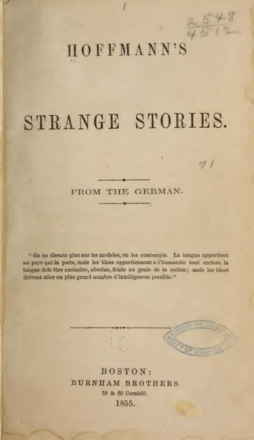 Hoffmann's Strange Stories