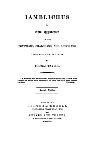Iamblichus on the Mysteries of the Egyptians, Chaldeans and Assyrians
