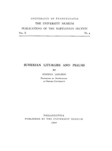 Sumerian Liturgies and Psalms