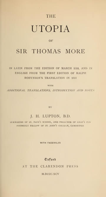 The Utopia of Sir Thomas More