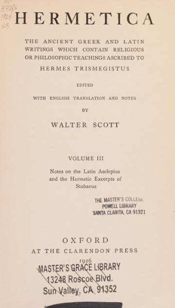 Hermetica, Vol. III