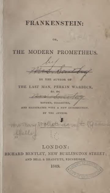 Frankenstein, or The Modern Prometheus