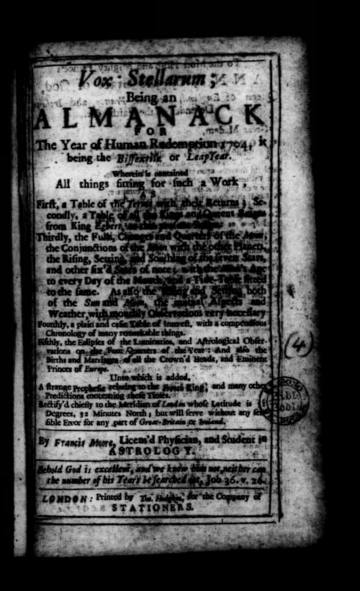Vox Stellarum: An Almanack for the Year of Human Redemption 1704